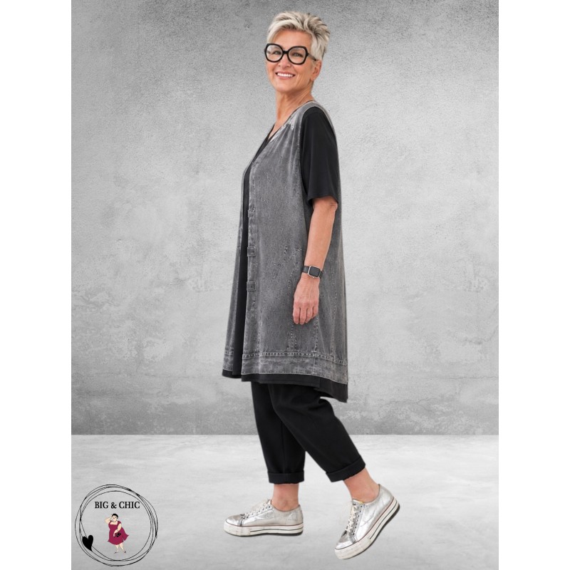 Frenzi Tuniek-Shirt 3D-Look Giletprint Grijs