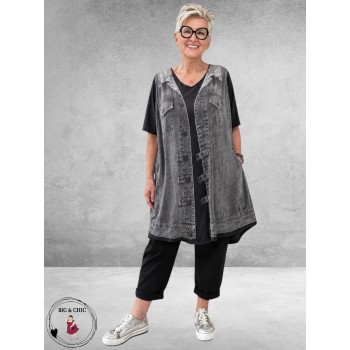 Frenzi Tuniek-Shirt 3D-Look Giletprint Grijs