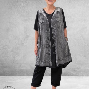 Frenzi Tuniek-Shirt 3D-Look Giletprint Grijs