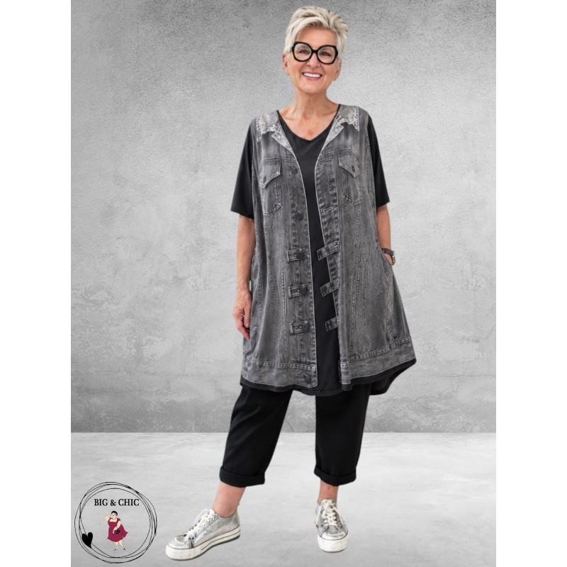 Frenzi Tuniek-Shirt 3D-Look Giletprint Grijs