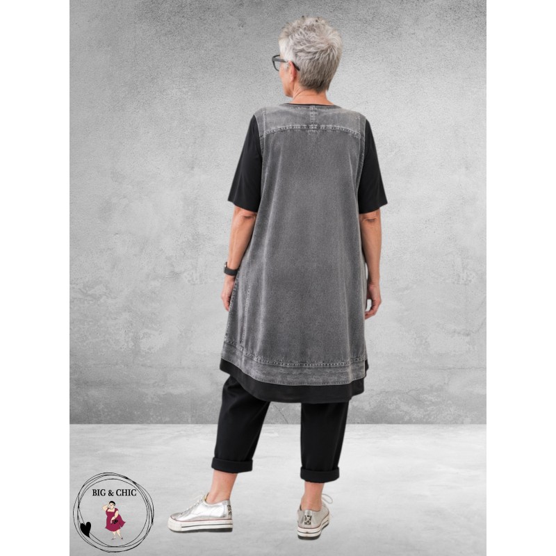 Frenzi Tuniek-Shirt 3D-Look Giletprint Grijs