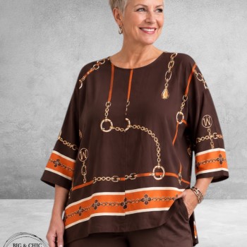 FRENZI Blouse/Shirt Bruin/Orange Luxe Print