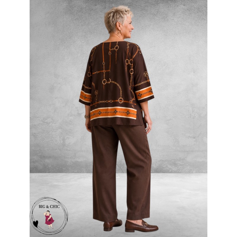 FRENZI Blouse/Shirt Bruin/Orange Luxe Print