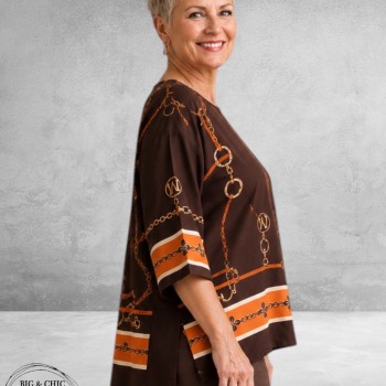 FRENZI Blouse/Shirt Bruin/Orange Luxe Print