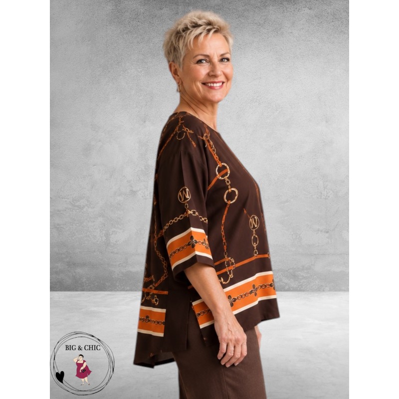 FRENZI Blouse/Shirt Bruin/Orange Luxe Print