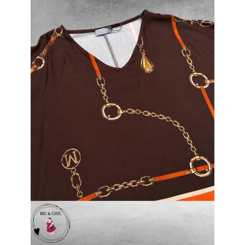 FRENZI Blouse/Shirt Bruin/Orange Luxe Print