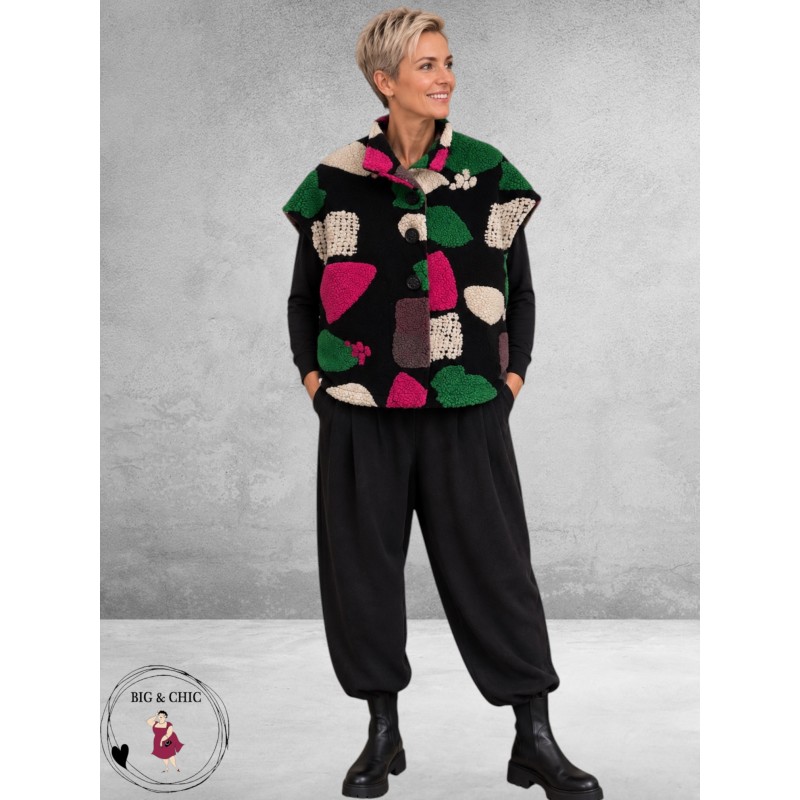 Frenzi Gilet Stoer Zwart/Fuchsia/Creme