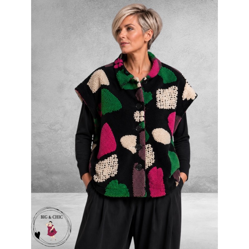 Frenzi Gilet Stoer Zwart/Fuchsia/Creme