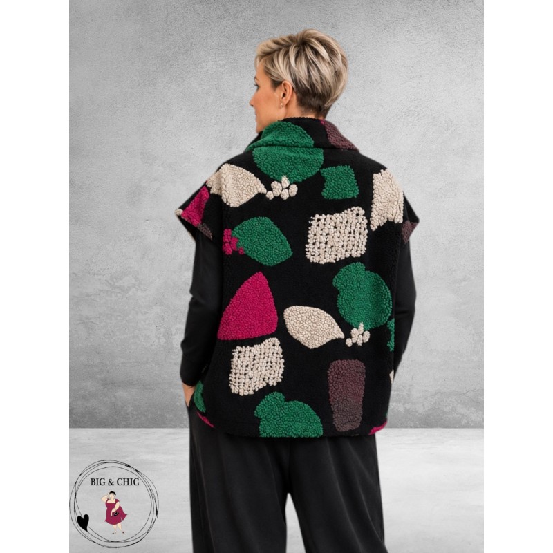 Frenzi Gilet Stoer Zwart/Fuchsia/Creme