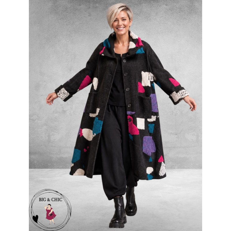 FRENZI Mantel Zwart Kleur Accenten