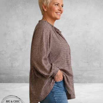 FRENZI Blouse Ruit Aubergine/Beige/Bruin