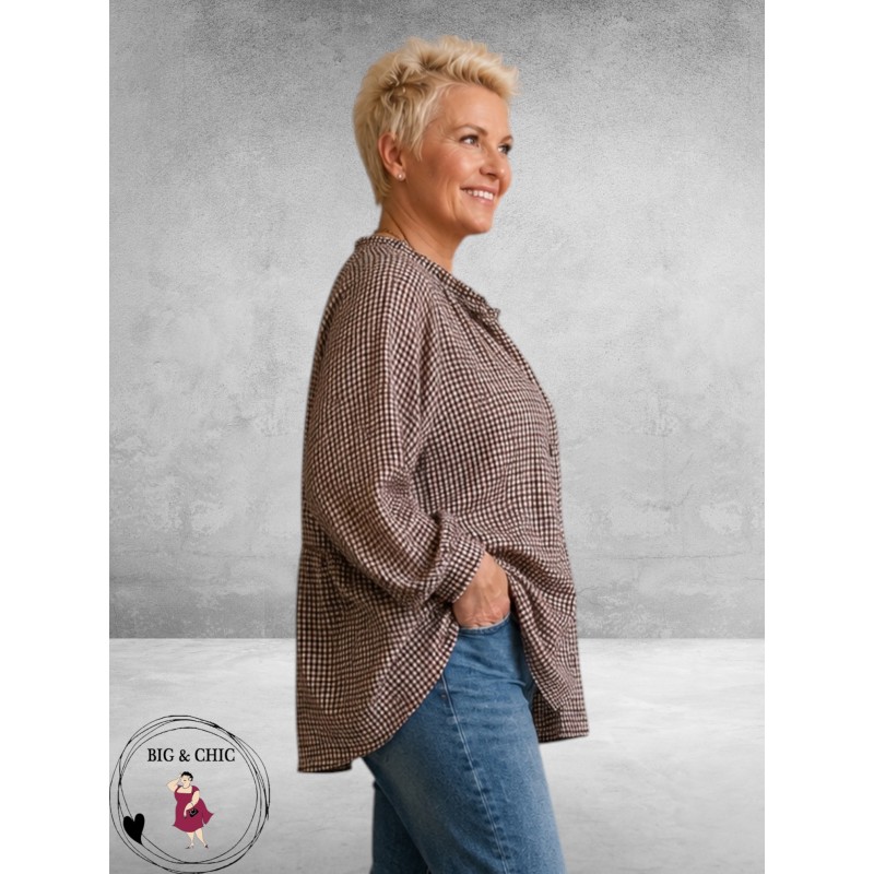 FRENZI Blouse Ruit Aubergine/Beige/Bruin