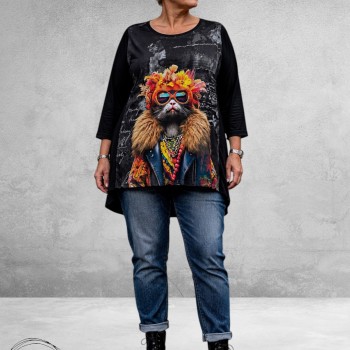 Frenzi Shirt A-Lijn Artistieke Poes