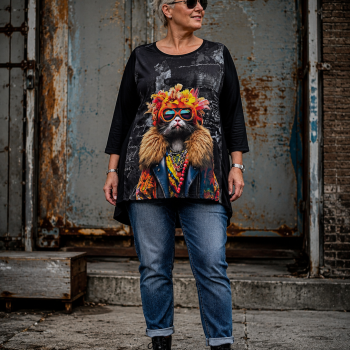 Frenzi Shirt A-Lijn Artistieke Poes