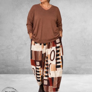 FRENZI Broek Barrel Herfstprint Bruin/Camel/Multi
