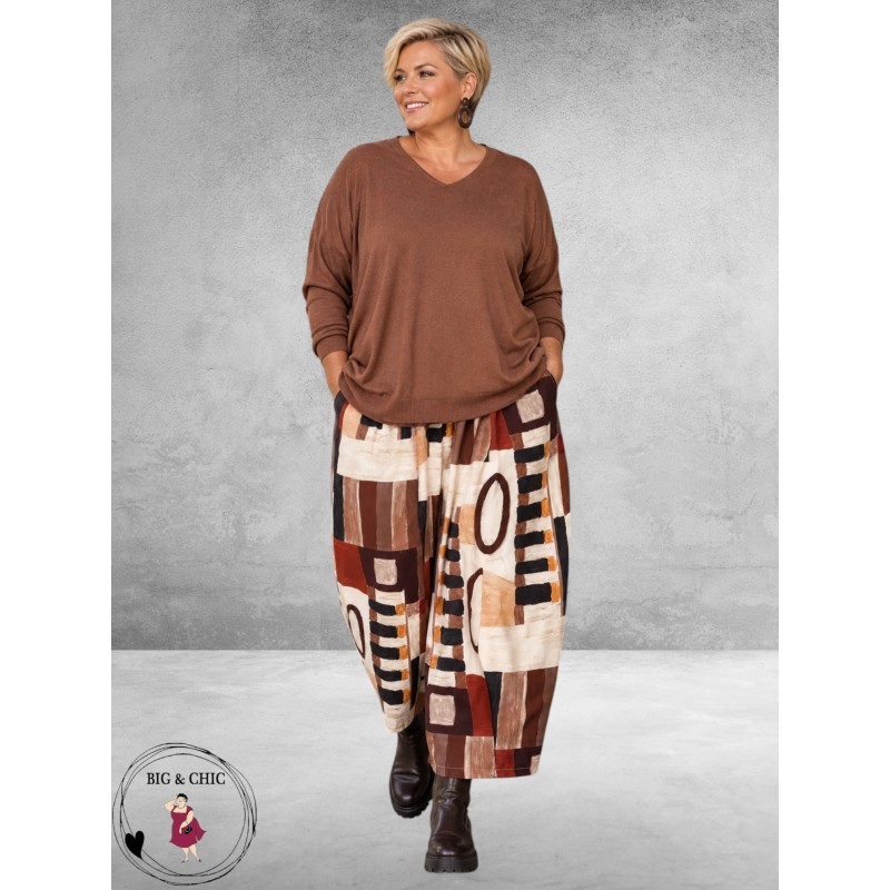 FRENZI Broek Barrel Herfstprint Bruin/Camel/Multi