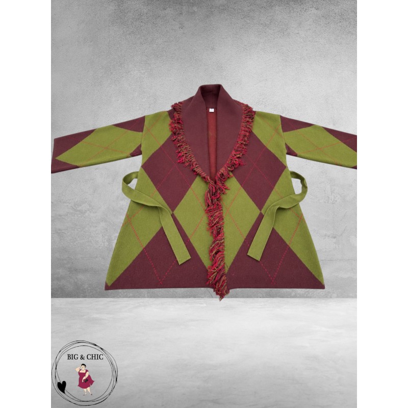 FRENZI Vest Olijf/Bruin/Beere/Ruit