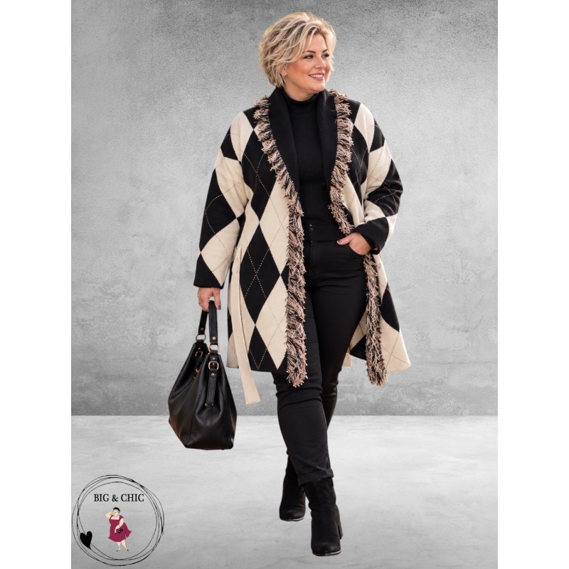 FRENZI Vest Zwart/Creme/Ruit