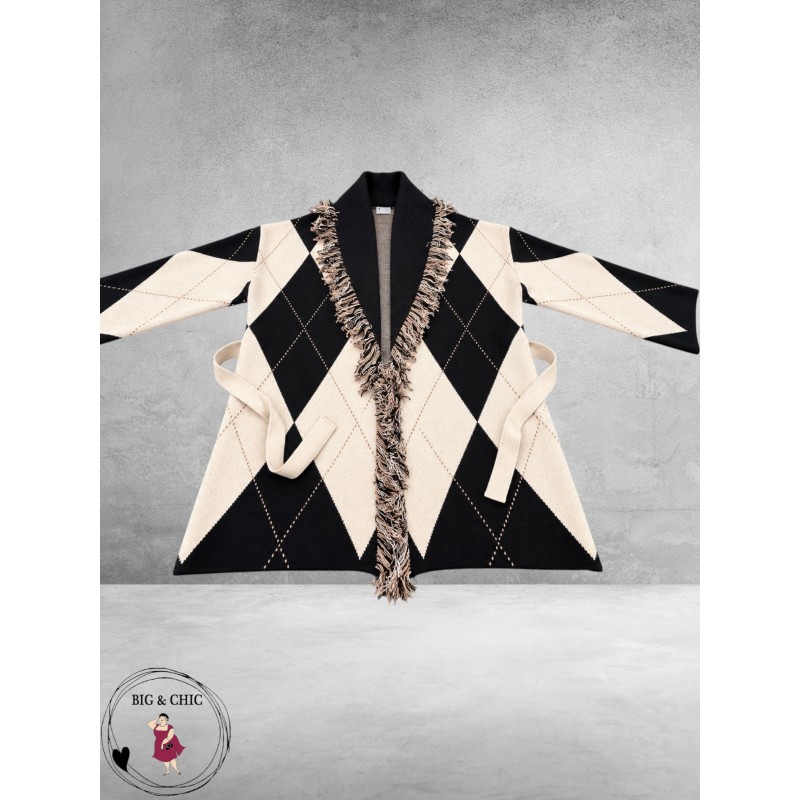 FRENZI Vest Zwart/Creme/Ruit