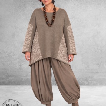 FRENZI Trui Oversize Taupe/Meliert 