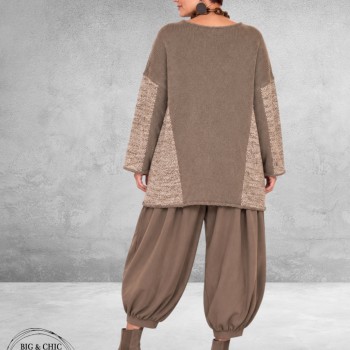 FRENZI Trui Oversize Taupe/Meliert 