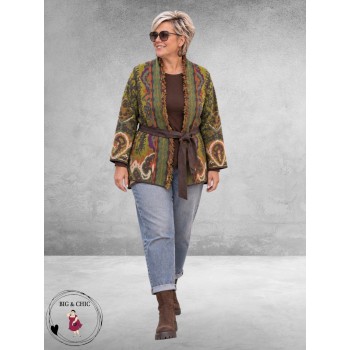 FRENZI Cardigan Groen/Terracotta/Bruin