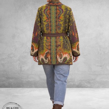FRENZI Cardigan Groen/Terracotta/Bruin