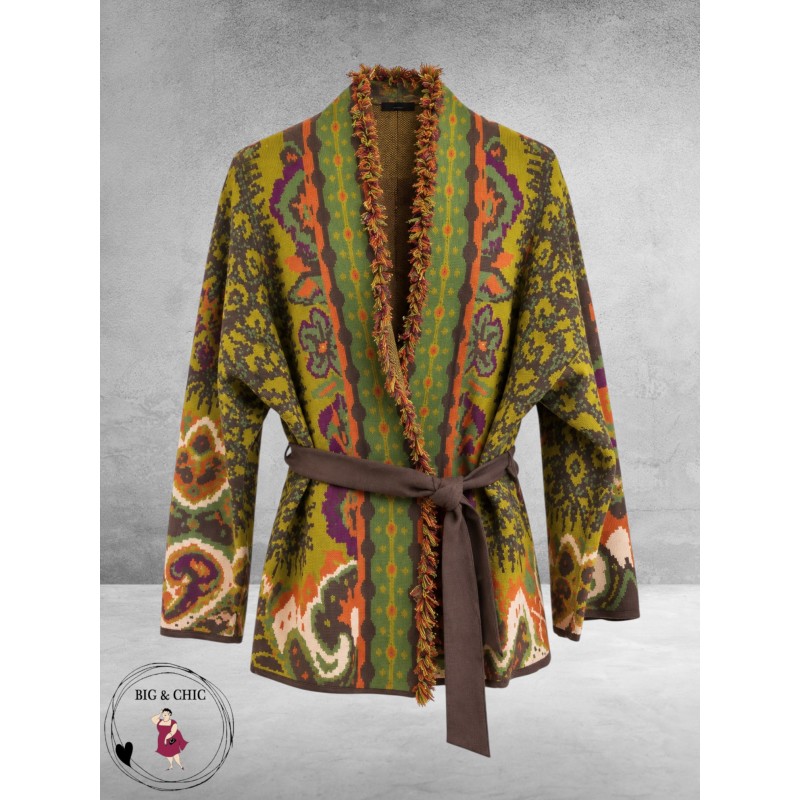 FRENZI Cardigan Groen/Terracotta/Bruin