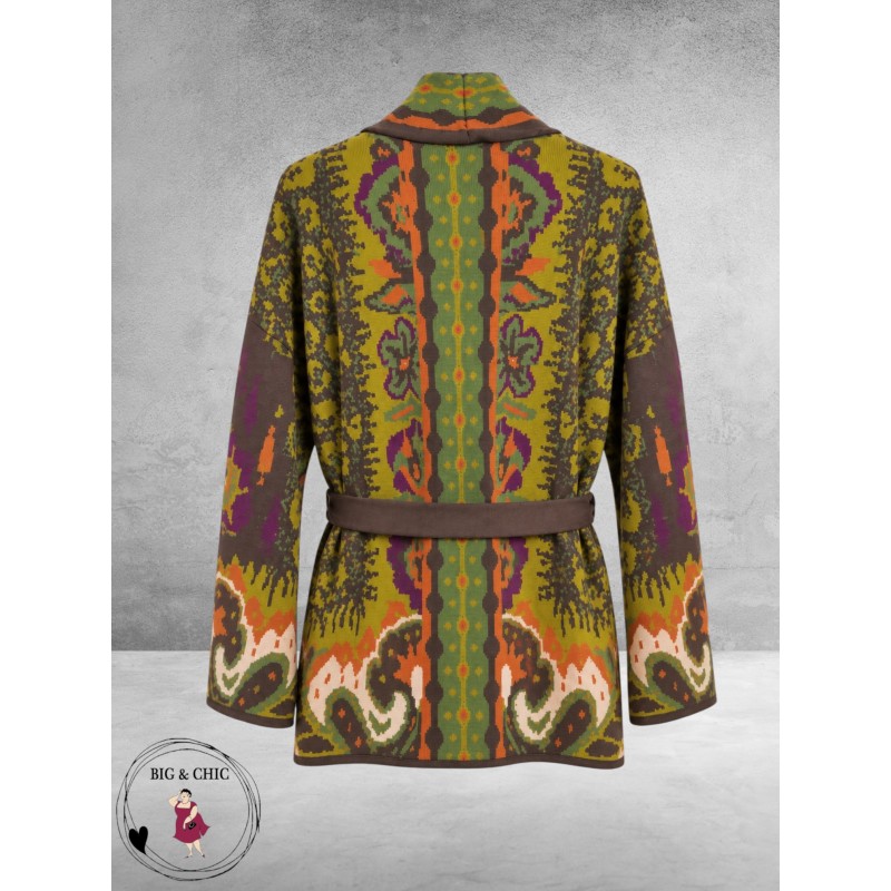 FRENZI Cardigan Groen/Terracotta/Bruin