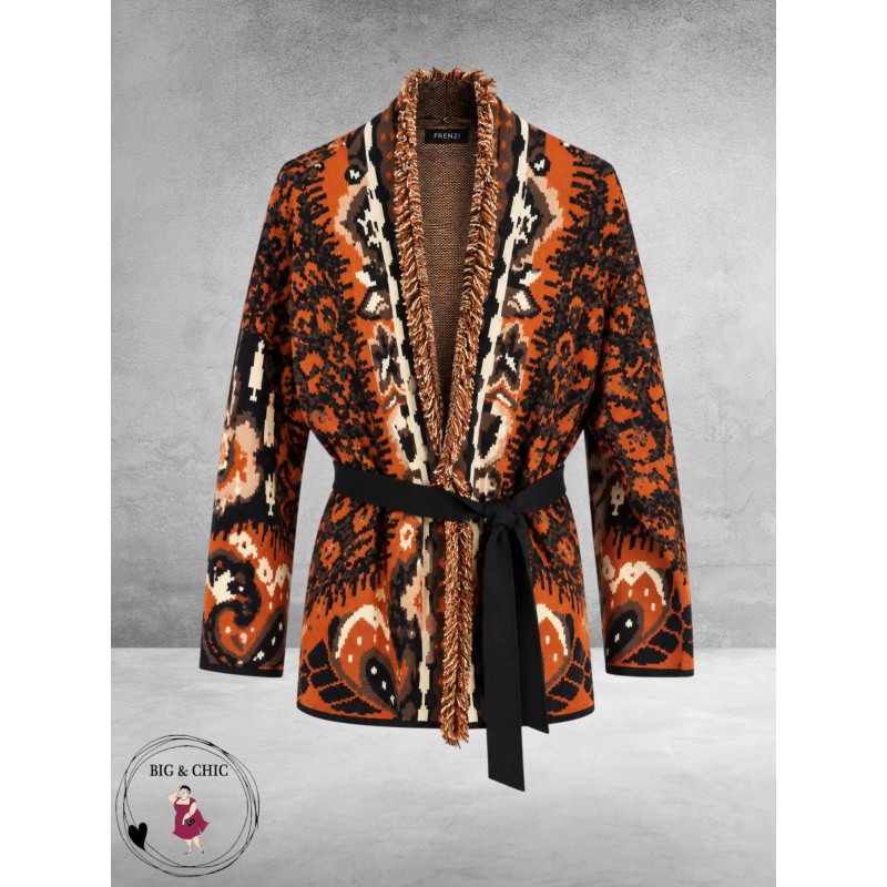 FRENZI Cardigan Terracotta/Bruin/Zwart