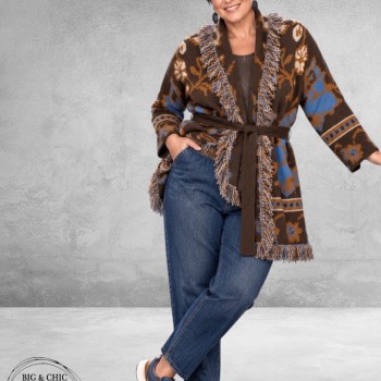 FRENZI Cardigan Bruin/Camel/Blauw