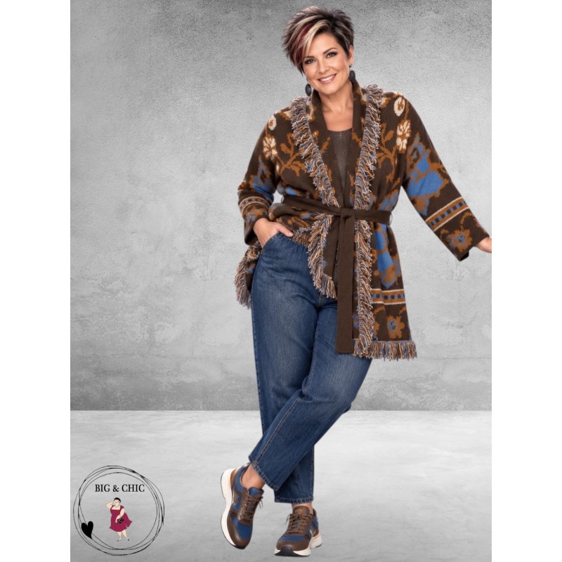 FRENZI Cardigan Bruin/Camel/Blauw