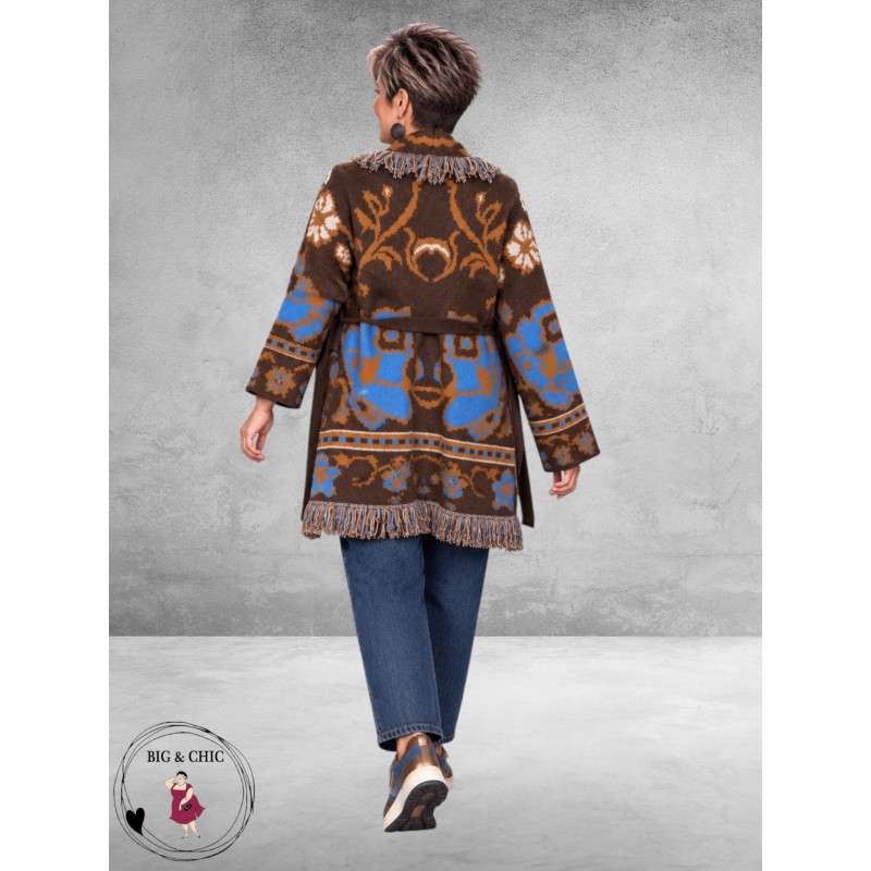 FRENZI Cardigan Bruin/Camel/Blauw