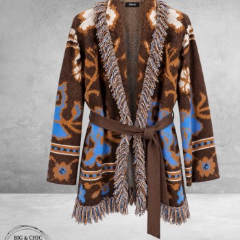 FRENZI Cardigan Bruin/Camel/Blauw