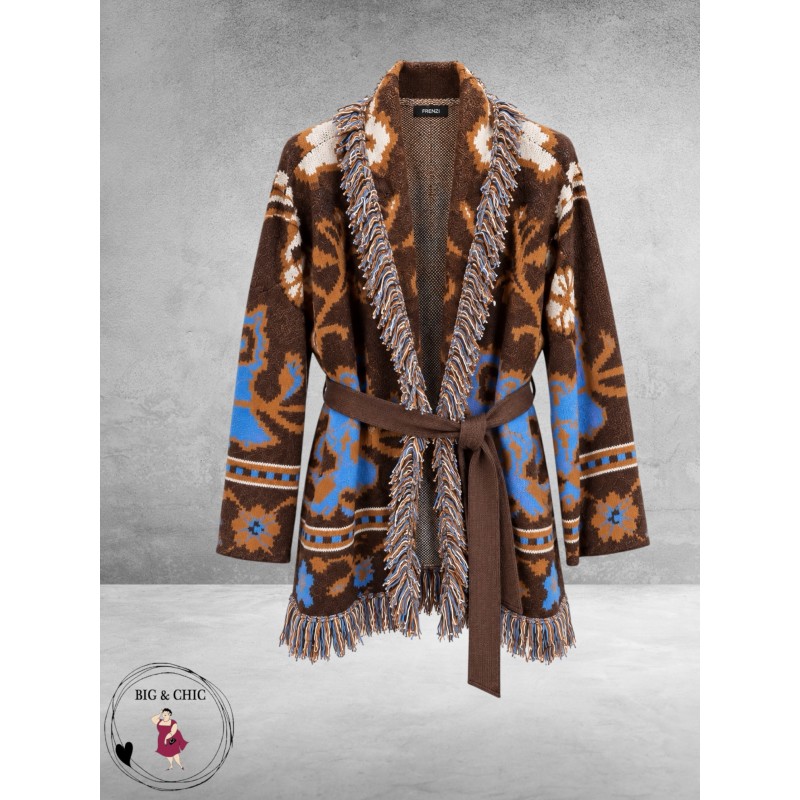 FRENZI Cardigan Bruin/Camel/Blauw