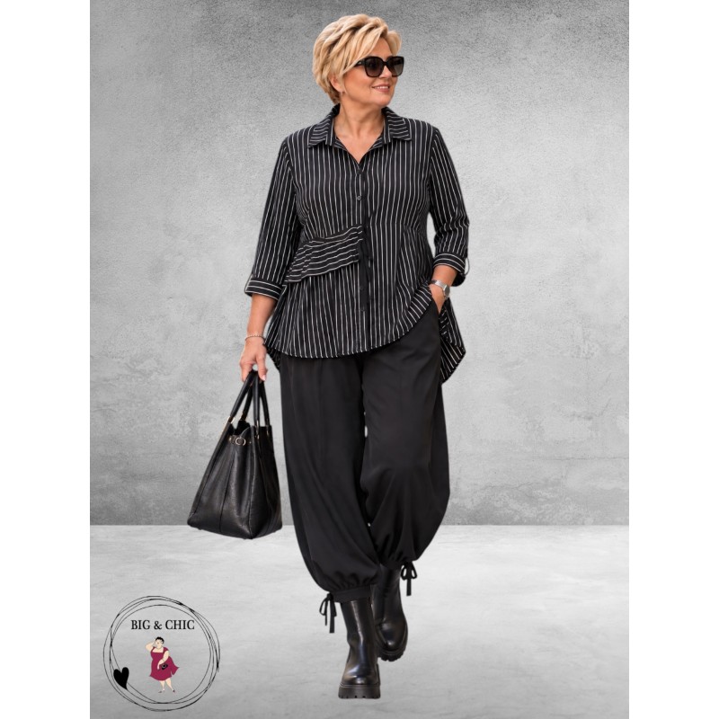 FRENZI Blouse Zwart/Wit Raff Detail