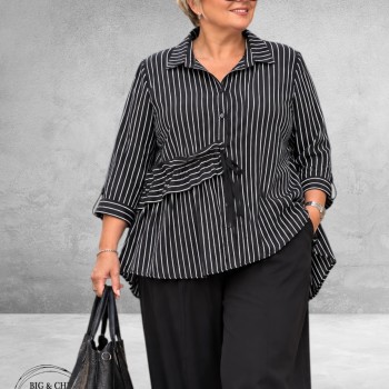 FRENZI Blouse Zwart/Wit Raff Detail