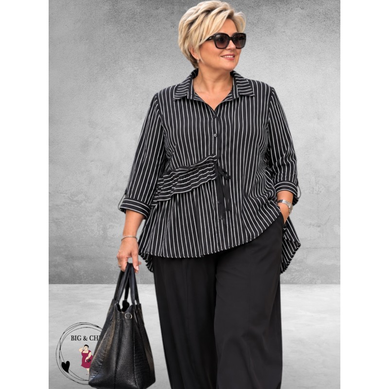 FRENZI Blouse Zwart/Wit Raff Detail