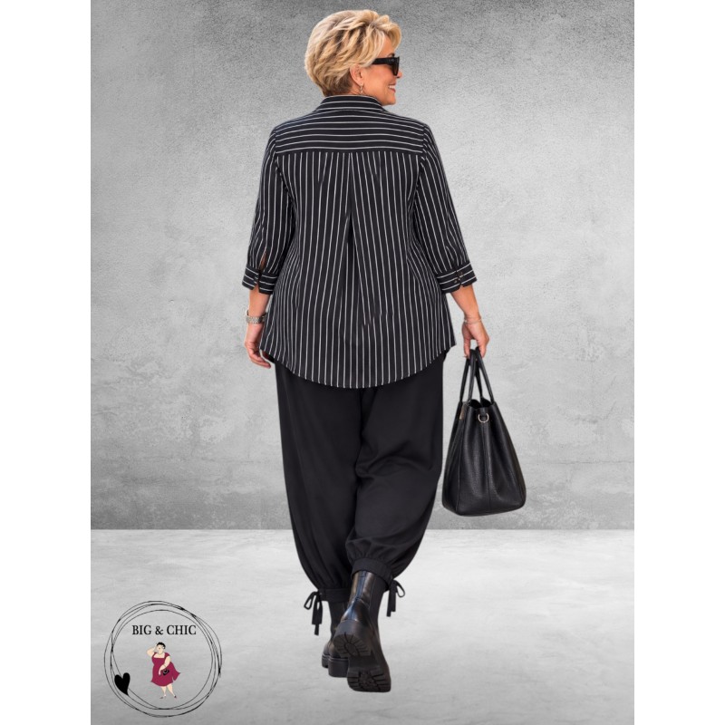 FRENZI Blouse Zwart/Wit Raff Detail
