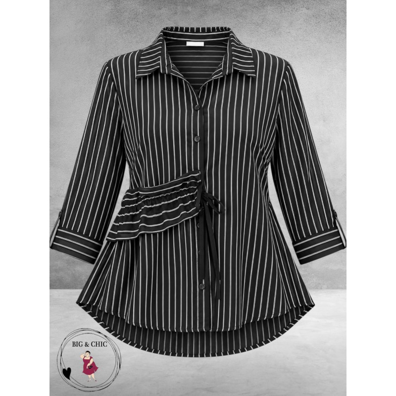FRENZI Blouse Zwart/Wit Raff Detail