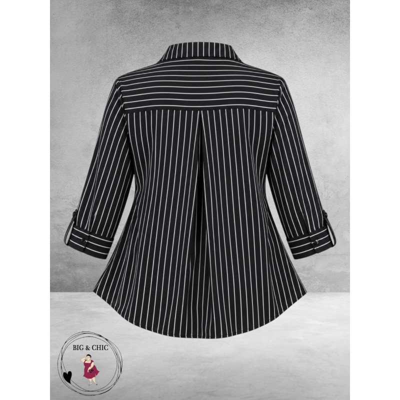 FRENZI Blouse Zwart/Wit Raff Detail