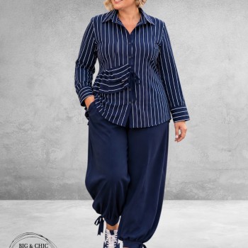 FRENZI Blouse Blauw/Wit Raff Detail