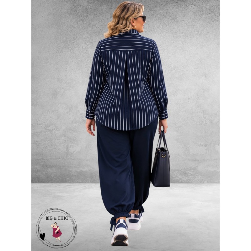 FRENZI Blouse Blauw/Wit Raff Detail