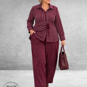 FRENZI Blouse Bordeuax/Wit Raff Detail