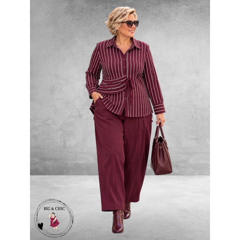FRENZI Blouse Bordeuax/Wit Raff Detail
