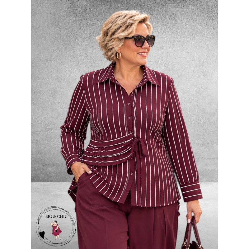 FRENZI Blouse Bordeuax/Wit Raff Detail