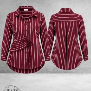 FRENZI Blouse Bordeuax/Wit Raff Detail