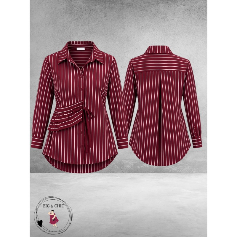 FRENZI Blouse Bordeuax/Wit Raff Detail