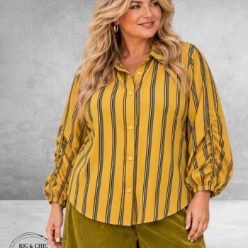 FRENZI Blouse Mouwdetail Oker/Bruin/Petrol