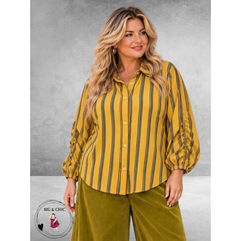 FRENZI Blouse Mouwdetail Oker/Bruin/Petrol